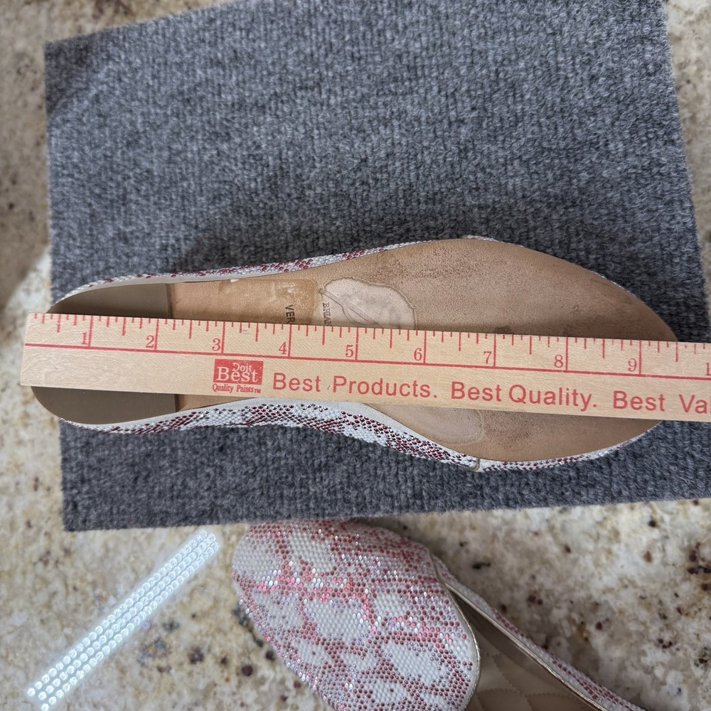 Brian Atwood Loafers 8.5 Fits 8 Crystal Rhinestone Red Pink White Slip On Flats - Picture 15 of 16